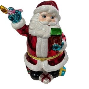 Christopher Radko Hand Blown7 1/2 in Hinged Candy Trinket Box Santa Painting